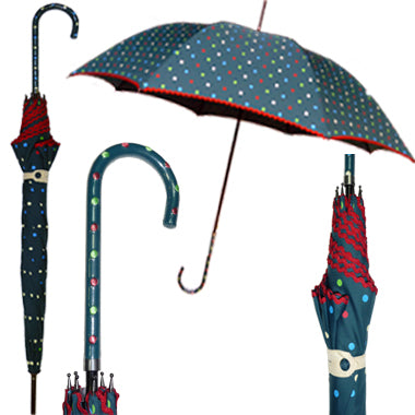 Teal Polka Dot Parade Ladies Stick Umbrella