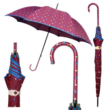Plum Polka Dot Parade Ladies Stick Umbrella