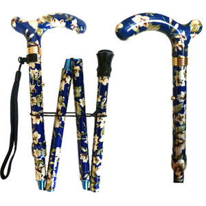 "Vista International" Folding With Flower Paper Travel Walking Stick